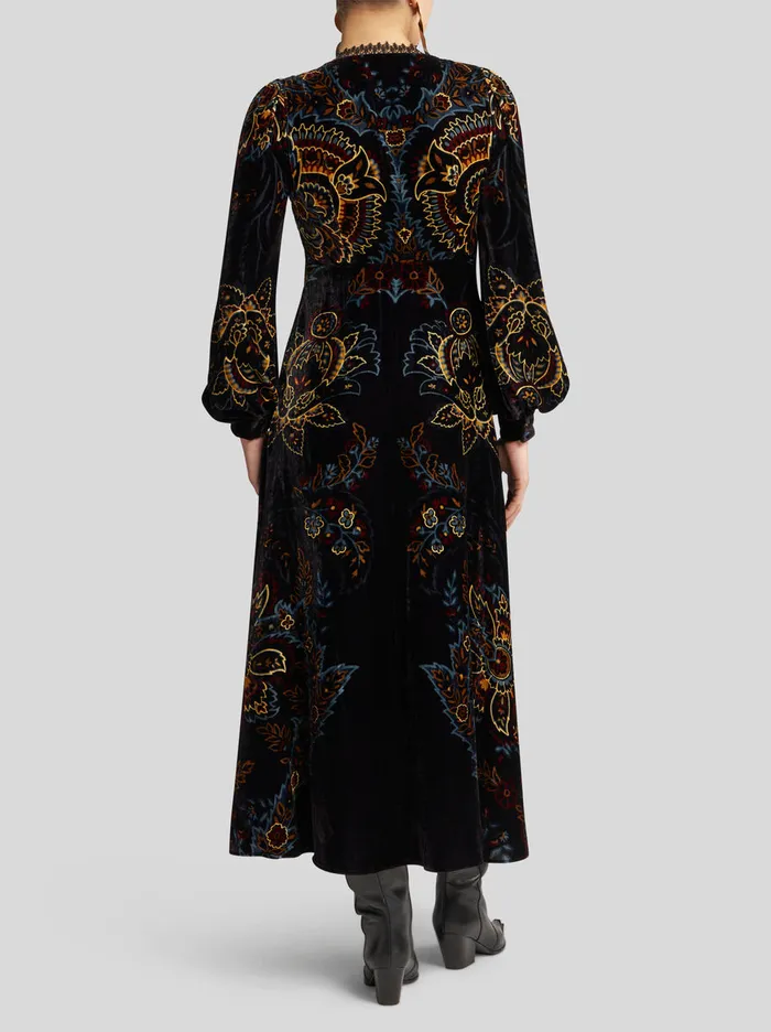 Women Etro Dresses Printed Velvet Dress Black Women Etro Dresses Printed Velvet Dress Black