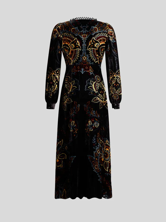 Women Etro Dresses Printed Velvet Dress Black Women Etro Dresses Printed Velvet Dress Black