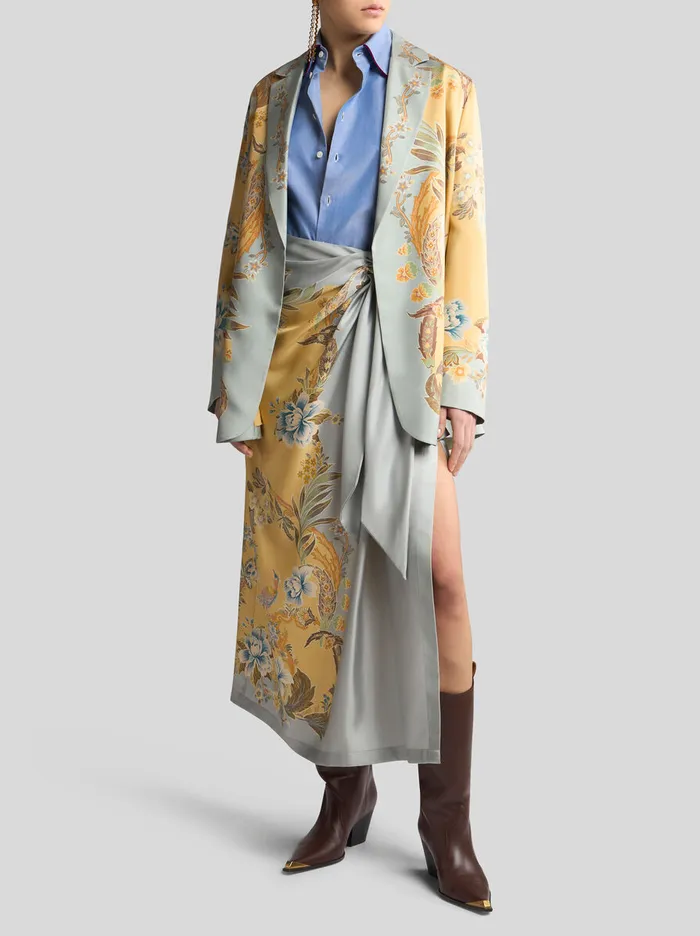 Women Etro Jackets Printed Silk Wraparound Jacket Yellow Women Etro Jackets Printed Silk Wraparound Jacket Yellow