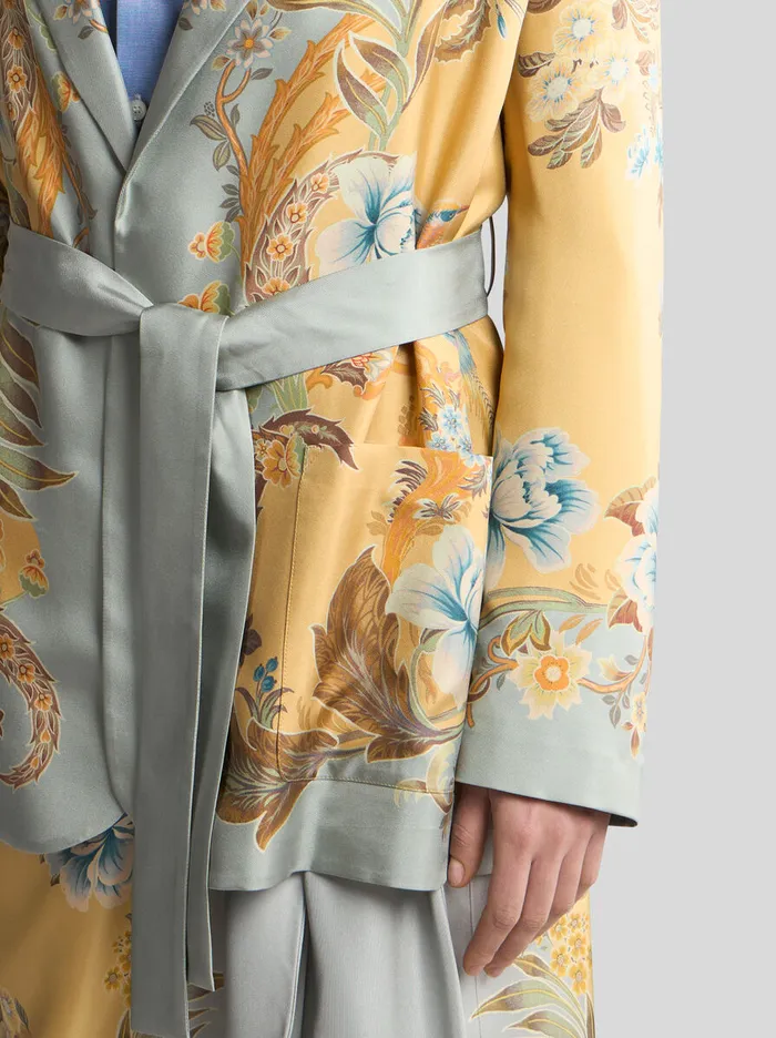 Women Etro Jackets Printed Silk Wraparound Jacket Yellow Women Etro Jackets Printed Silk Wraparound Jacket Yellow
