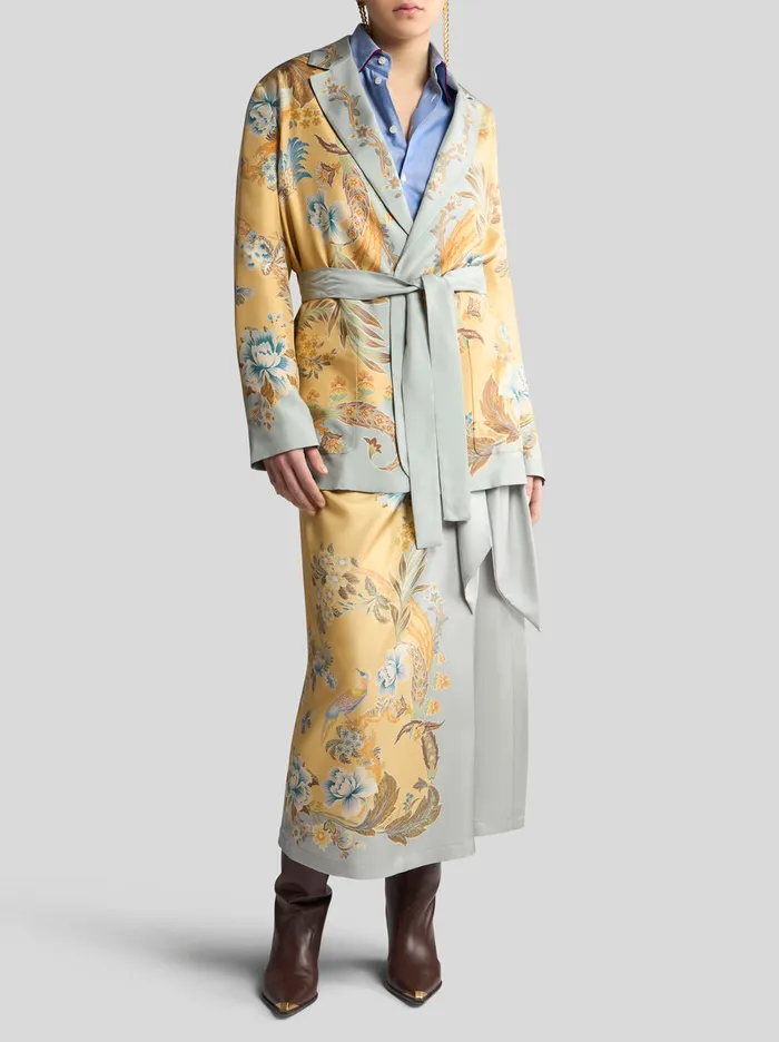 Women Etro Jackets Printed Silk Wraparound Jacket Yellow Women Etro Jackets Printed Silk Wraparound Jacket Yellow