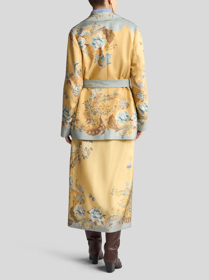 Women Etro Jackets Printed Silk Wraparound Jacket Yellow Women Etro Jackets Printed Silk Wraparound Jacket Yellow