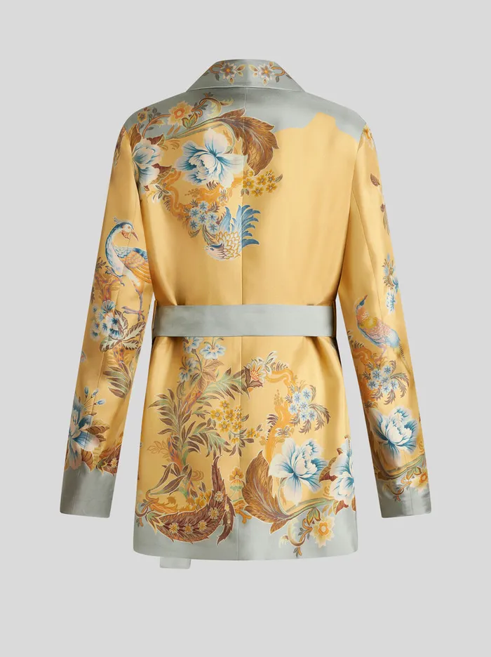 Women Etro Jackets Printed Silk Wraparound Jacket Yellow Women Etro Jackets Printed Silk Wraparound Jacket Yellow