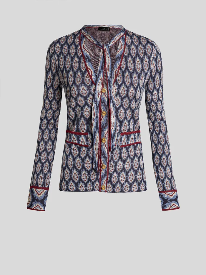 Women Etro Knitwear Jacquard Cardigan With Bow Navy Blue