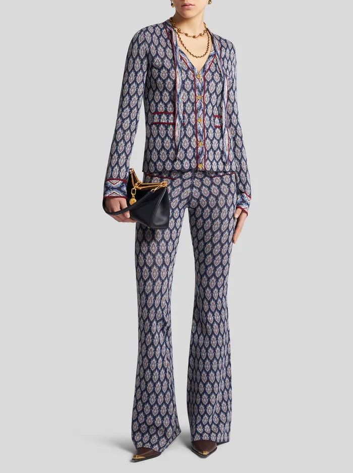 Women Etro Knitwear Jacquard Cardigan With Bow Navy Blue Women Etro Knitwear Jacquard Cardigan With Bow Navy Blue