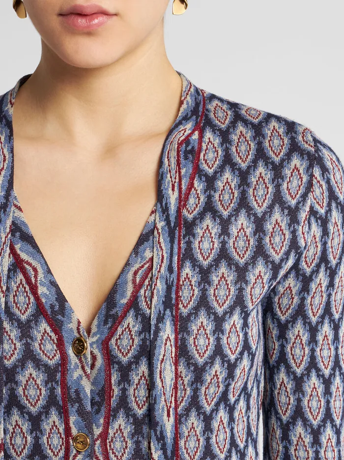 Women Etro Knitwear Jacquard Cardigan With Bow Navy Blue Women Etro Knitwear Jacquard Cardigan With Bow Navy Blue