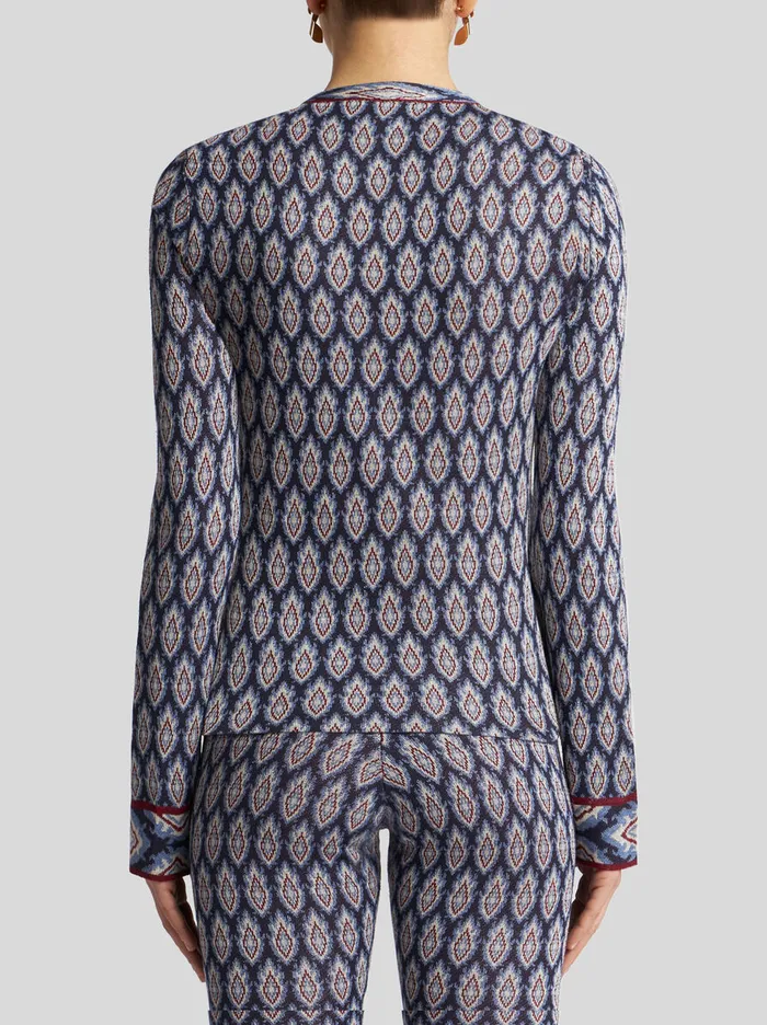 Women Etro Knitwear Jacquard Cardigan With Bow Navy Blue Women Etro Knitwear Jacquard Cardigan With Bow Navy Blue