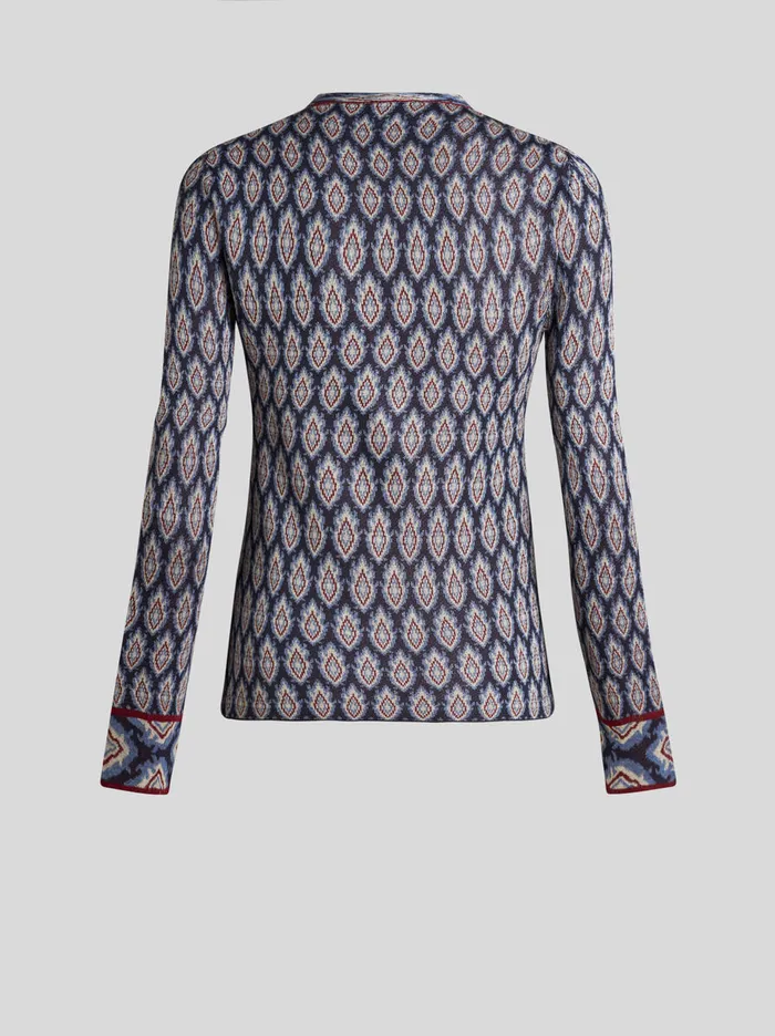 Women Etro Knitwear Jacquard Cardigan With Bow Navy Blue Women Etro Knitwear Jacquard Cardigan With Bow Navy Blue