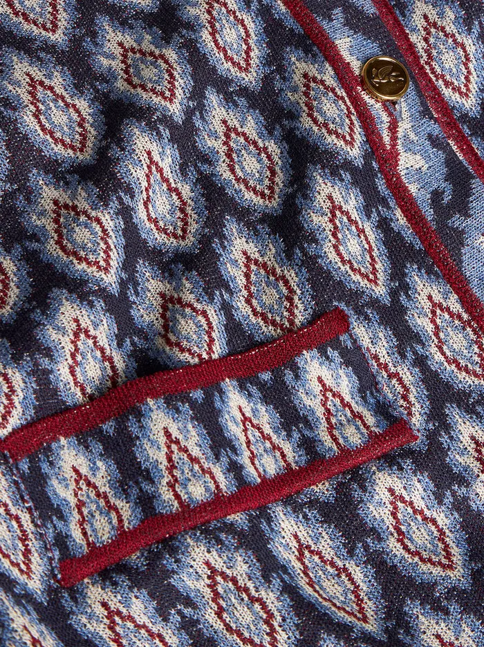 Women Etro Knitwear Jacquard Cardigan With Bow Navy Blue Women Etro Knitwear Jacquard Cardigan With Bow Navy Blue