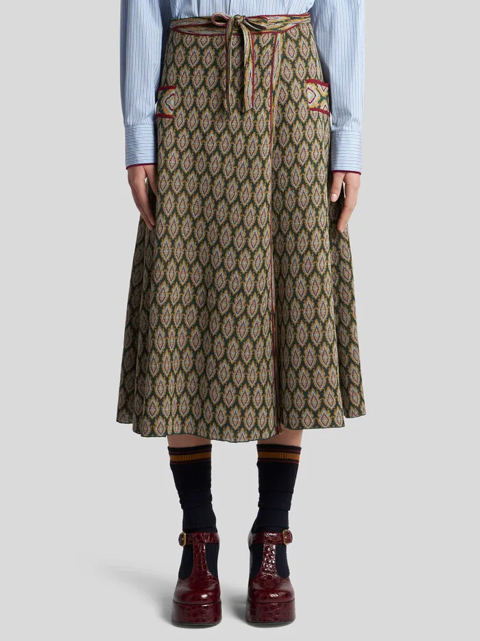 Women Etro Knitwear Knit Jacquard Skirt Green Women Etro Knitwear Knit Jacquard Skirt Green