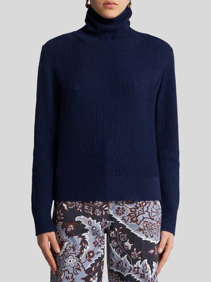 Women Etro Knitwear Wool And Cashmere Turtleneck Sweater Navy Blue Women Etro Knitwear Wool And Cashmere Turtleneck Sweater Navy Blue