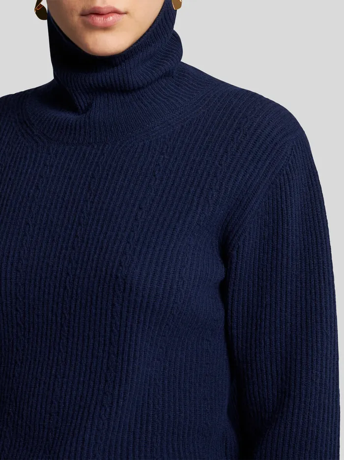 Women Etro Knitwear Wool And Cashmere Turtleneck Sweater Navy Blue Women Etro Knitwear Wool And Cashmere Turtleneck Sweater Navy Blue