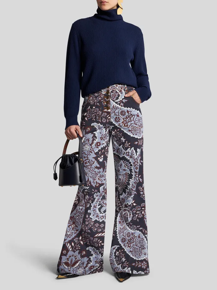 Women Etro Knitwear Wool And Cashmere Turtleneck Sweater Navy Blue Women Etro Knitwear Wool And Cashmere Turtleneck Sweater Navy Blue
