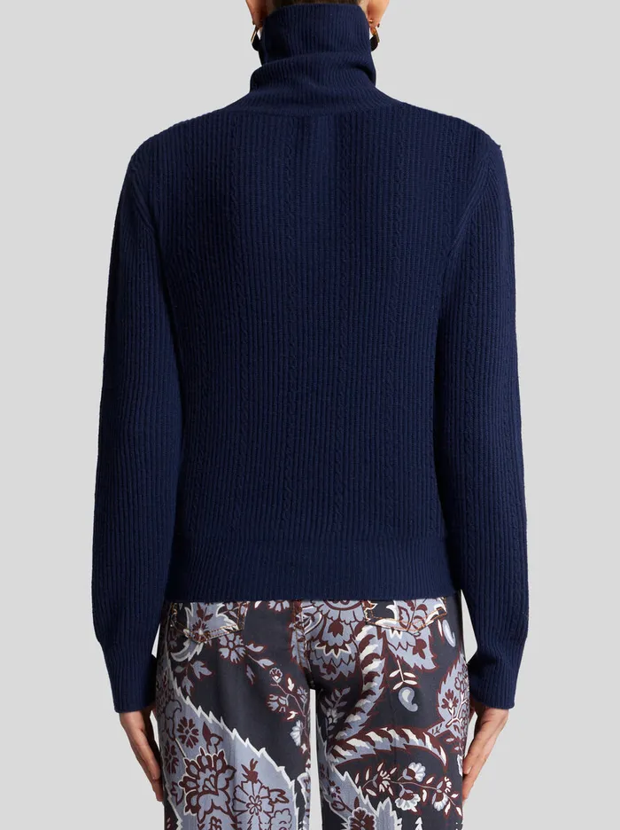 Women Etro Knitwear Wool And Cashmere Turtleneck Sweater Navy Blue Women Etro Knitwear Wool And Cashmere Turtleneck Sweater Navy Blue
