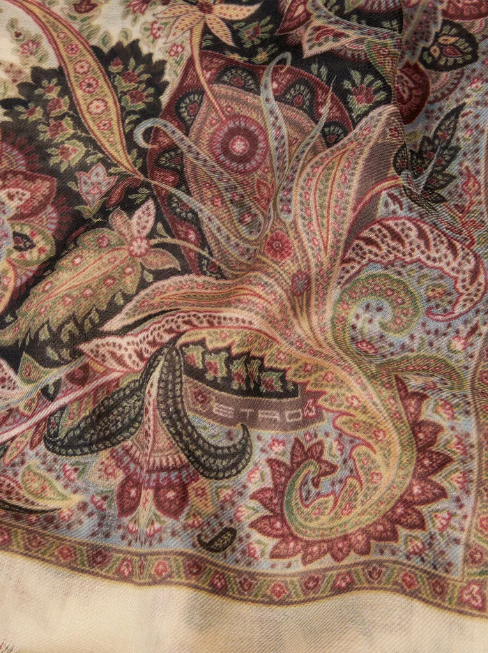 Women Etro Scarves And Silk Printed Cashmere Shawl Beige Women Etro Scarves And Silk Printed Cashmere Shawl Beige