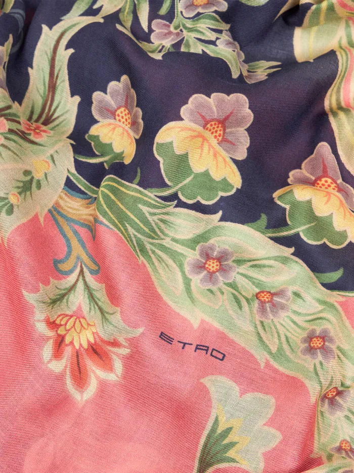 Women Etro Scarves And Silk Printed Cashmere Shawl Navy Blue Women Etro Scarves And Silk Printed Cashmere Shawl Navy Blue