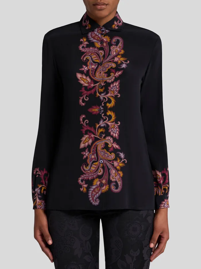 Women Etro Shirts And Blouses Printed Silk Shirt Black Women Etro Shirts And Blouses Printed Silk Shirt Black