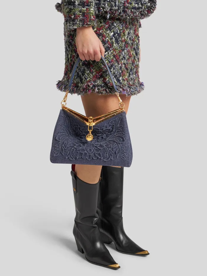 Women Etro Shoulder Bags Medium Wool Vela Bag Navy Blue Women Etro Shoulder Bags Medium Wool Vela Bag Navy Blue
