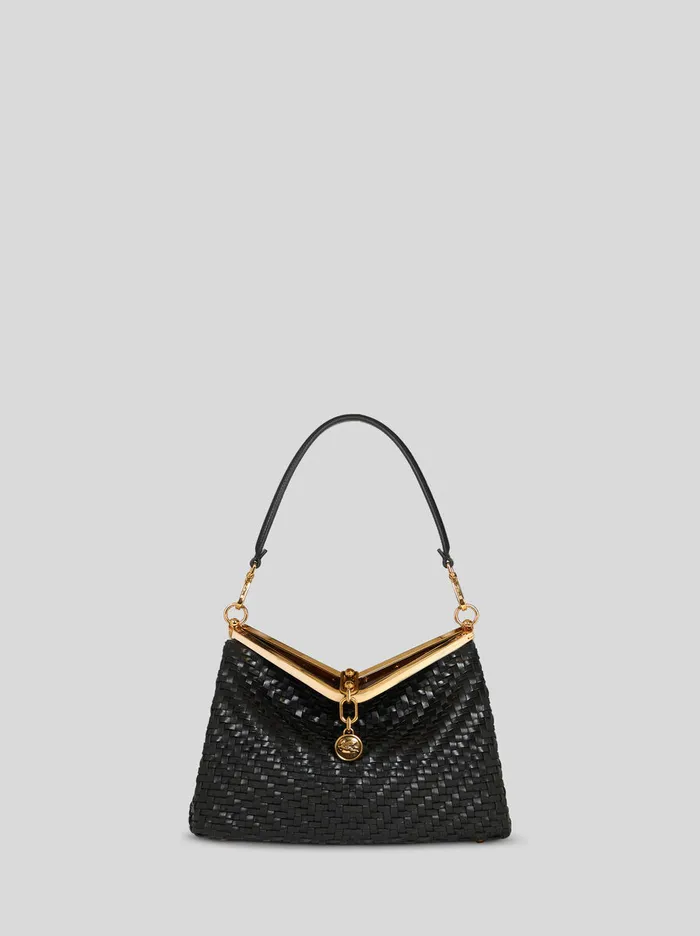 Women Etro Shoulder Bags Medium Woven Vela Bag Black