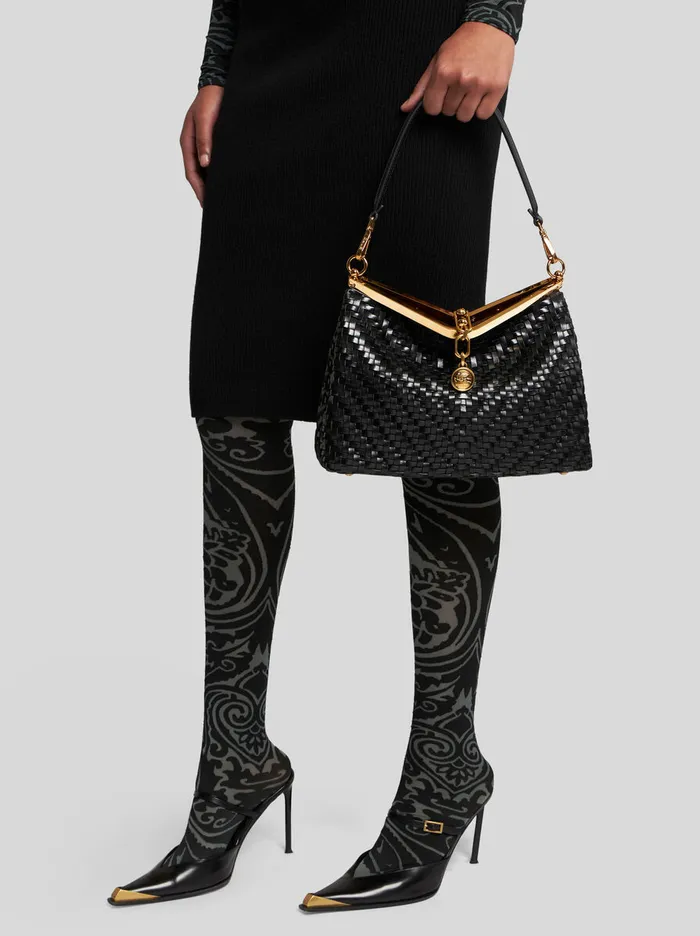 Women Etro Shoulder Bags Medium Woven Vela Bag Black Women Etro Shoulder Bags Medium Woven Vela Bag Black