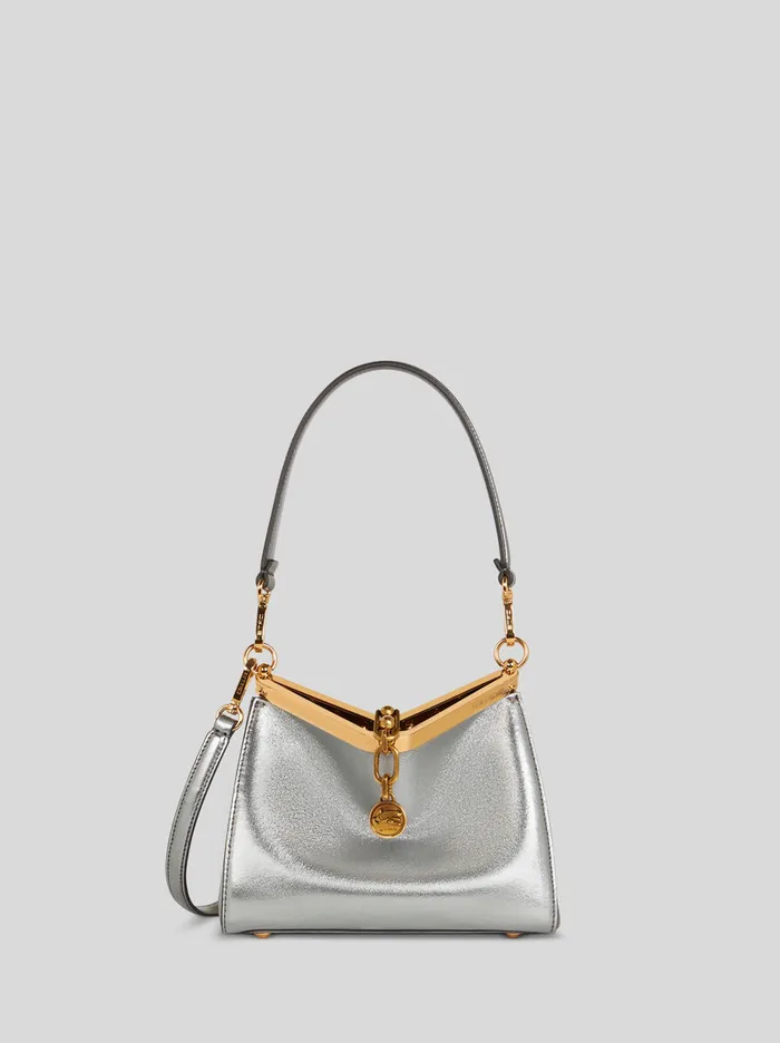 Women Etro Shoulder Bags Small Laminated Vela Bag Silver