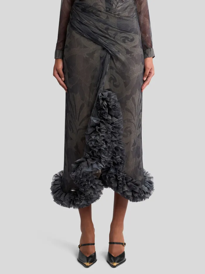 Women Etro Skirts Printed Silk Skirt With Ruching Grey Women Etro Skirts Printed Silk Skirt With Ruching Grey