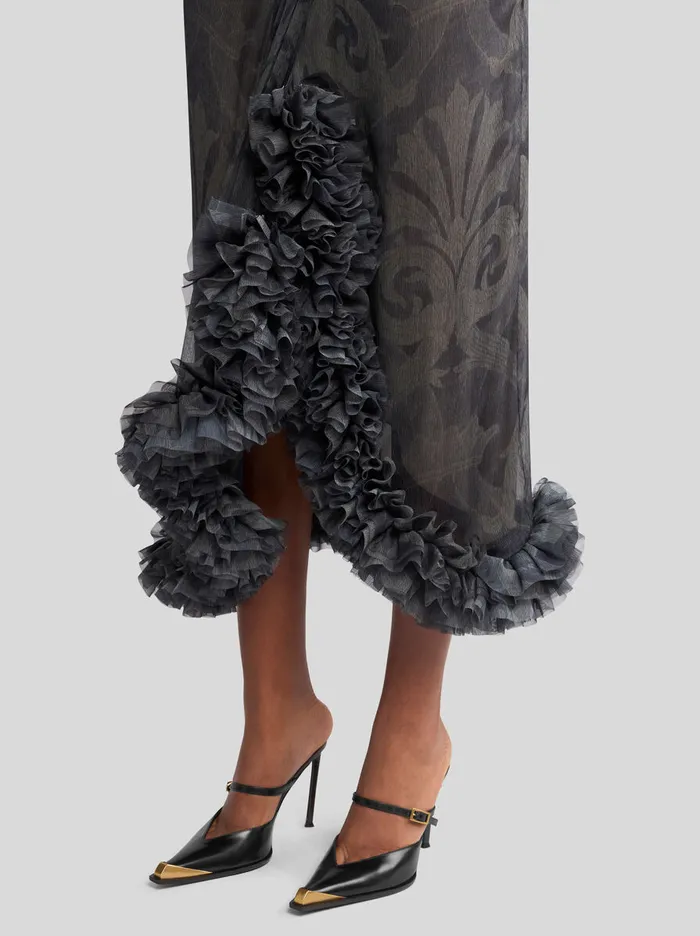 Women Etro Skirts Printed Silk Skirt With Ruching Grey Women Etro Skirts Printed Silk Skirt With Ruching Grey