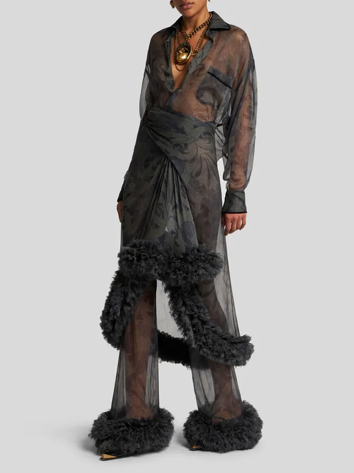 Women Etro Skirts Printed Silk Skirt With Ruching Grey Women Etro Skirts Printed Silk Skirt With Ruching Grey