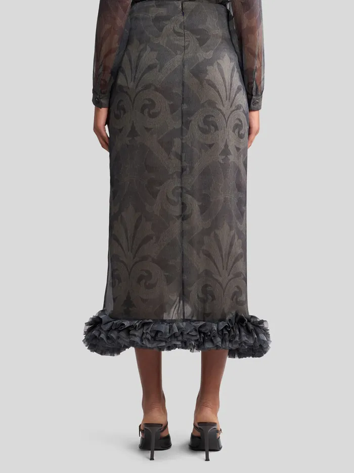 Women Etro Skirts Printed Silk Skirt With Ruching Grey Women Etro Skirts Printed Silk Skirt With Ruching Grey