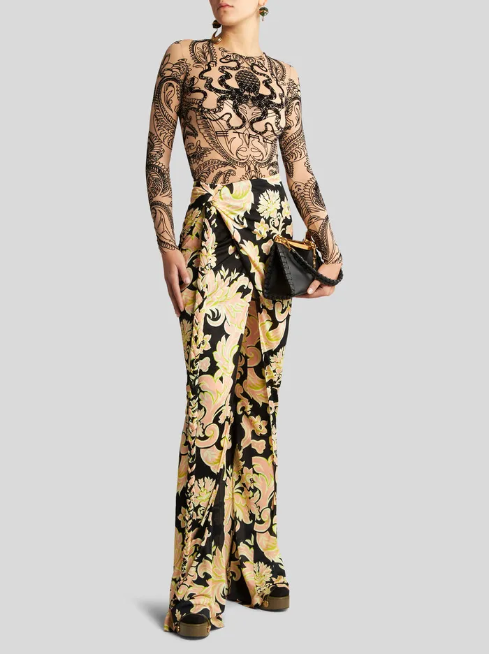 Women Etro Skirts Sarong Skirt In Printed Jersey Black Women Etro Skirts Sarong Skirt In Printed Jersey Black