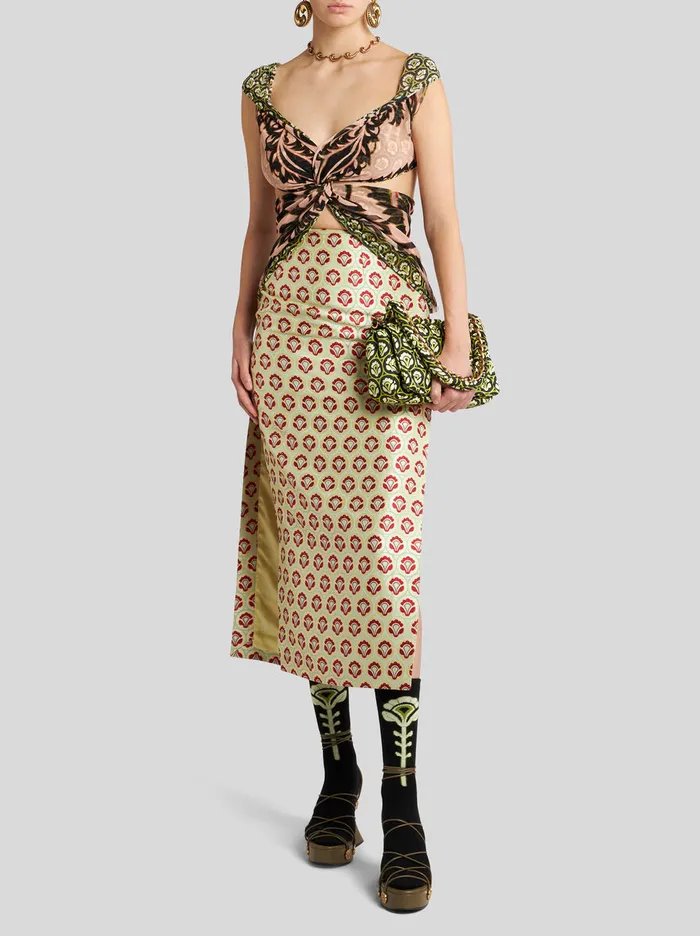 Women Etro Skirts Shiny Jacquard Pencil Skirt Yellow Women Etro Skirts Shiny Jacquard Pencil Skirt Yellow
