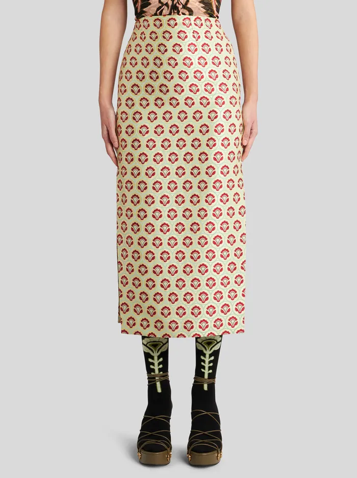 Women Etro Skirts Shiny Jacquard Pencil Skirt Yellow Women Etro Skirts Shiny Jacquard Pencil Skirt Yellow
