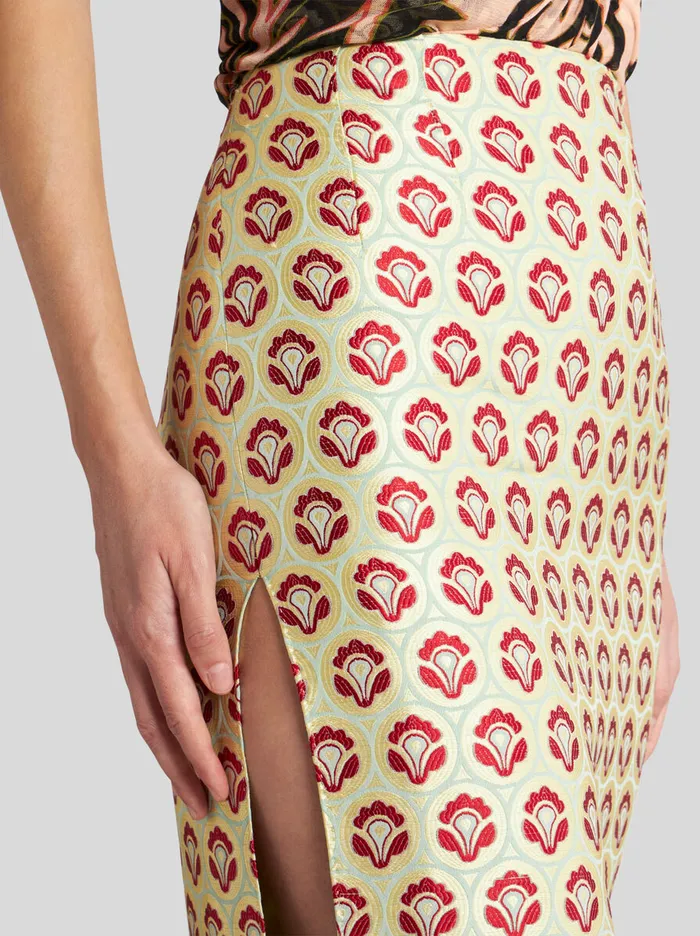 Women Etro Skirts Shiny Jacquard Pencil Skirt Yellow Women Etro Skirts Shiny Jacquard Pencil Skirt Yellow