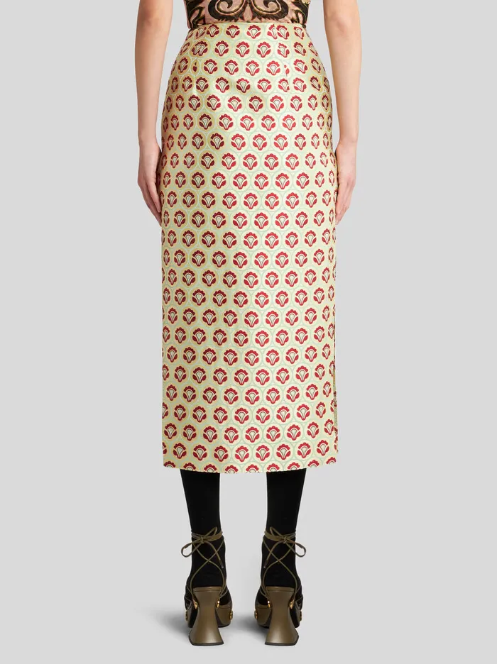 Women Etro Skirts Shiny Jacquard Pencil Skirt Yellow Women Etro Skirts Shiny Jacquard Pencil Skirt Yellow