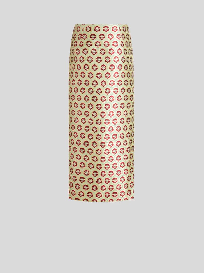 Women Etro Skirts Shiny Jacquard Pencil Skirt Yellow Women Etro Skirts Shiny Jacquard Pencil Skirt Yellow