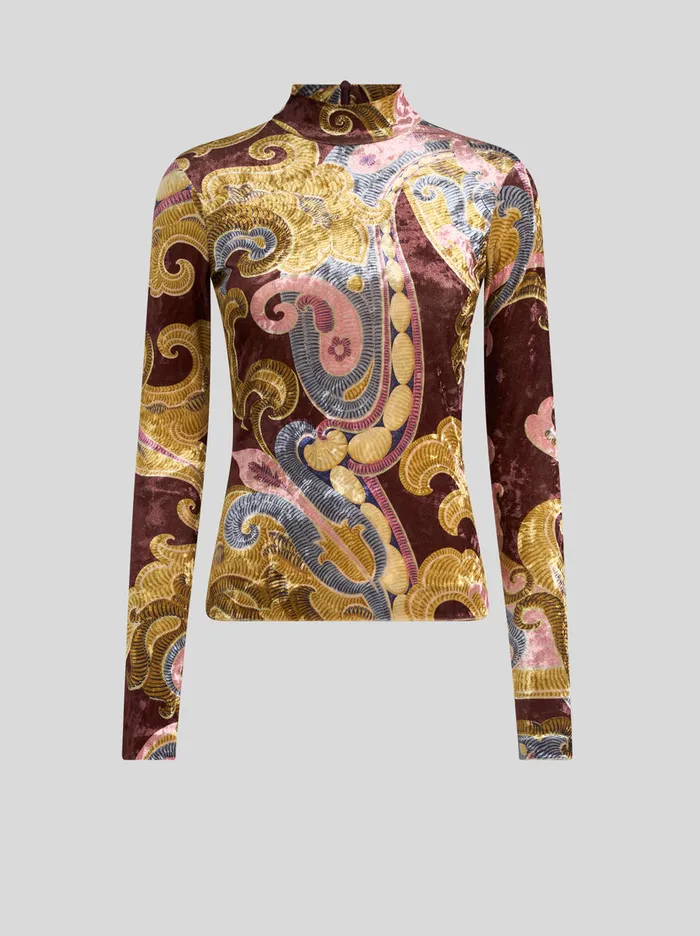 Women Etro Tops Printed Chenille Top Burgundy