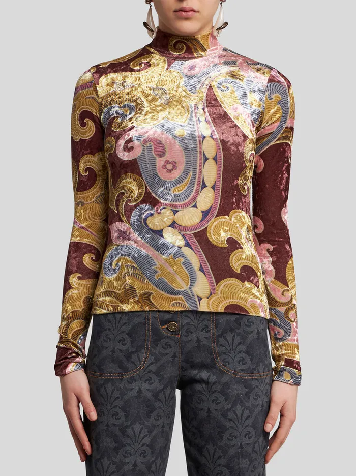 Women Etro Tops Printed Chenille Top Burgundy Women Etro Tops Printed Chenille Top Burgundy