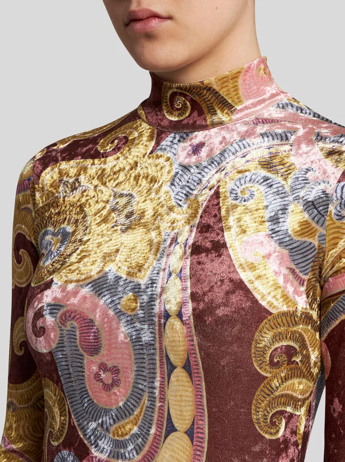 Women Etro Tops Printed Chenille Top Burgundy Women Etro Tops Printed Chenille Top Burgundy