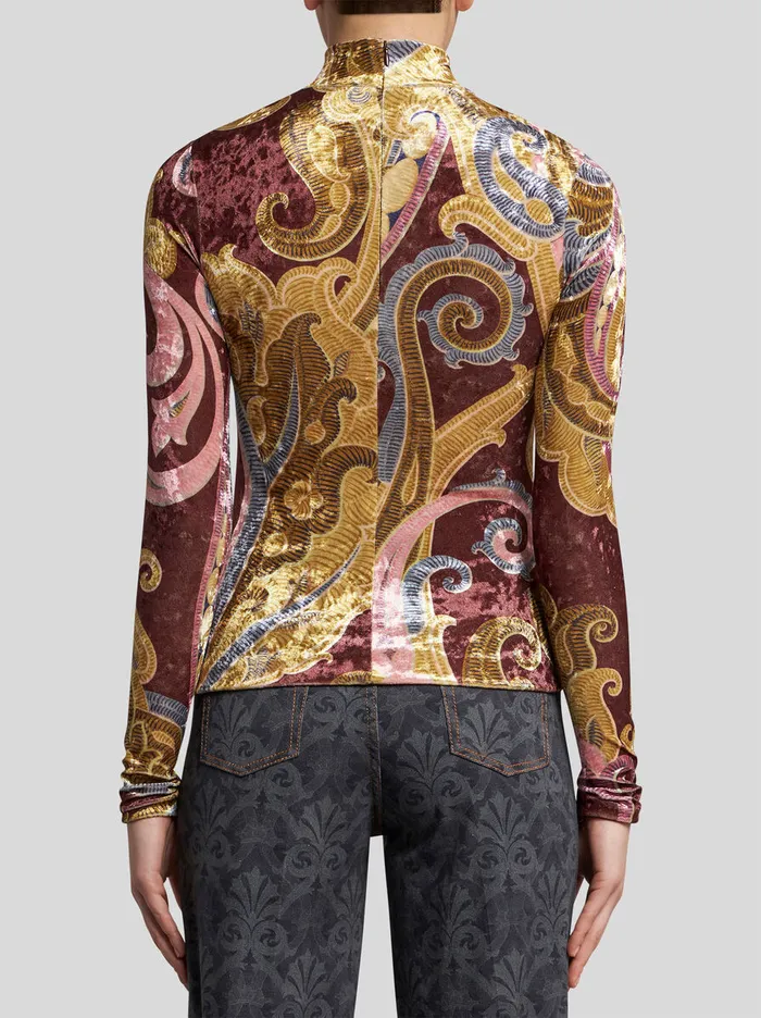 Women Etro Tops Printed Chenille Top Burgundy Women Etro Tops Printed Chenille Top Burgundy