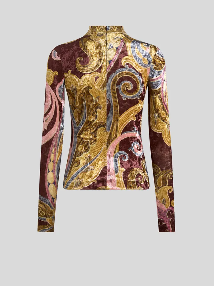 Women Etro Tops Printed Chenille Top Burgundy Women Etro Tops Printed Chenille Top Burgundy