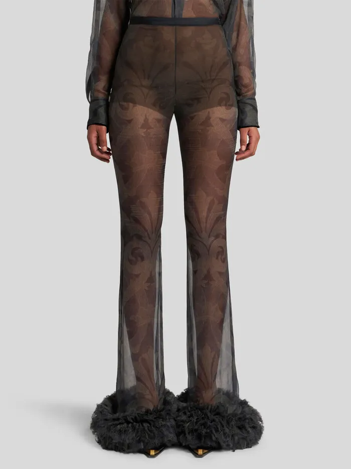 Women Etro Trousers Printed Silk Trousers With Ruching Grey Women Etro Trousers Printed Silk Trousers With Ruching Grey