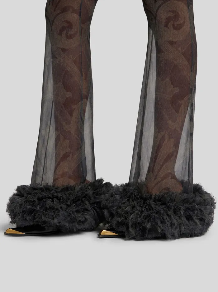 Women Etro Trousers Printed Silk Trousers With Ruching Grey Women Etro Trousers Printed Silk Trousers With Ruching Grey
