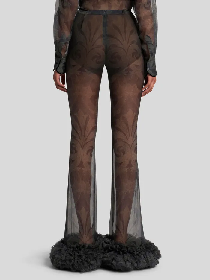 Women Etro Trousers Printed Silk Trousers With Ruching Grey Women Etro Trousers Printed Silk Trousers With Ruching Grey