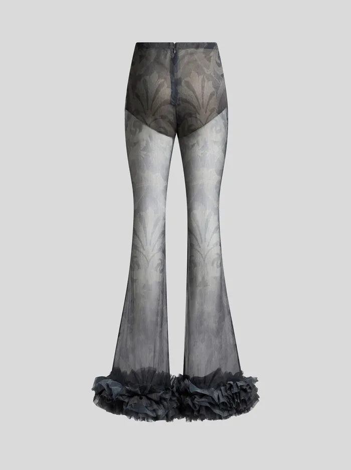 Women Etro Trousers Printed Silk Trousers With Ruching Grey Women Etro Trousers Printed Silk Trousers With Ruching Grey