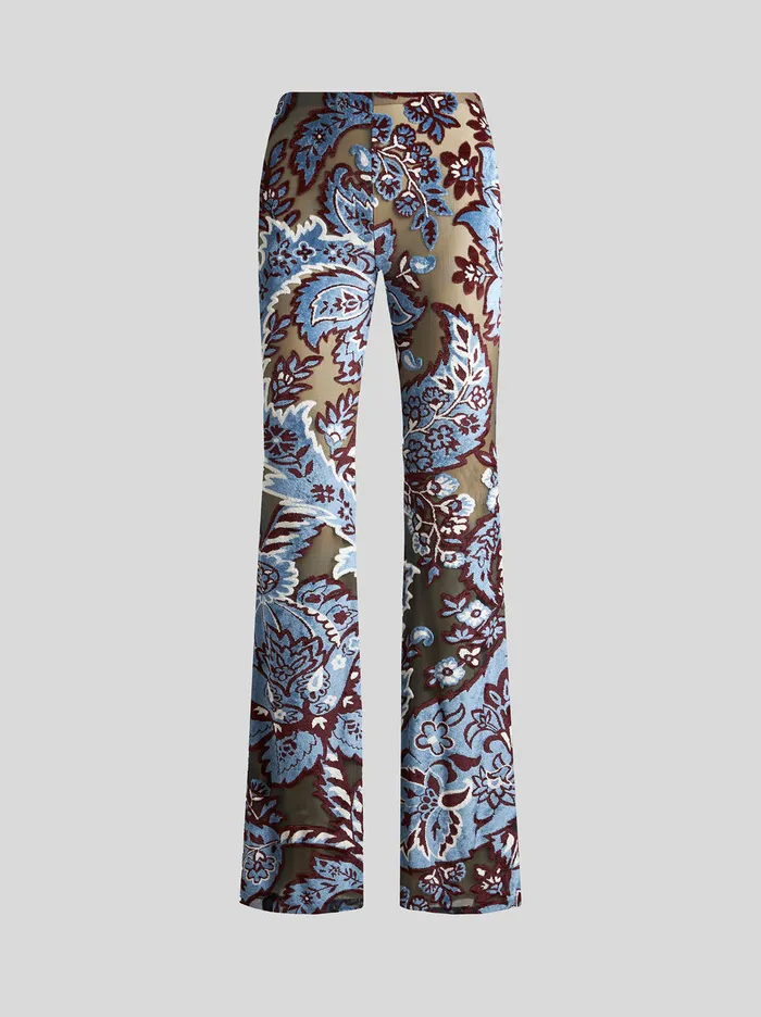 Women Etro Trousers Tulle And Jacquard Velvet Trousers Light Blue
