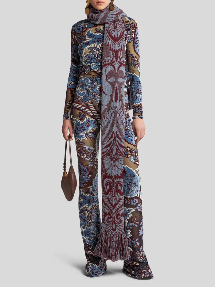 Women Etro Trousers Tulle And Jacquard Velvet Trousers Light Blue Women Etro Trousers Tulle And Jacquard Velvet Trousers Light Blue