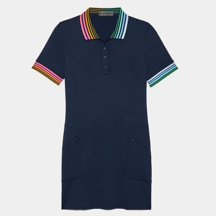 Women GFORE Blue Pleated Contrast Collar Piqu Dress Golf Skirts