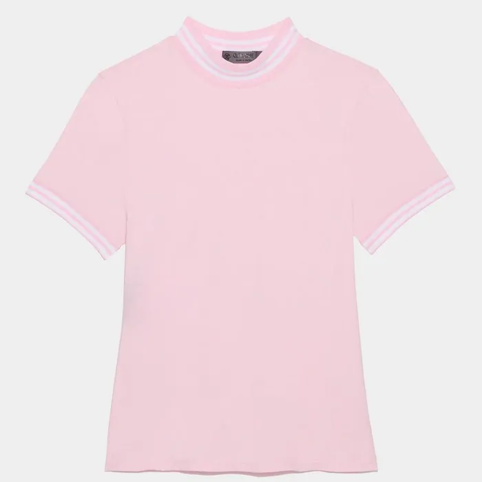 Women GFORE Pink Featherweight Mock Neck Silky Tech Nylon Top Mid Layers