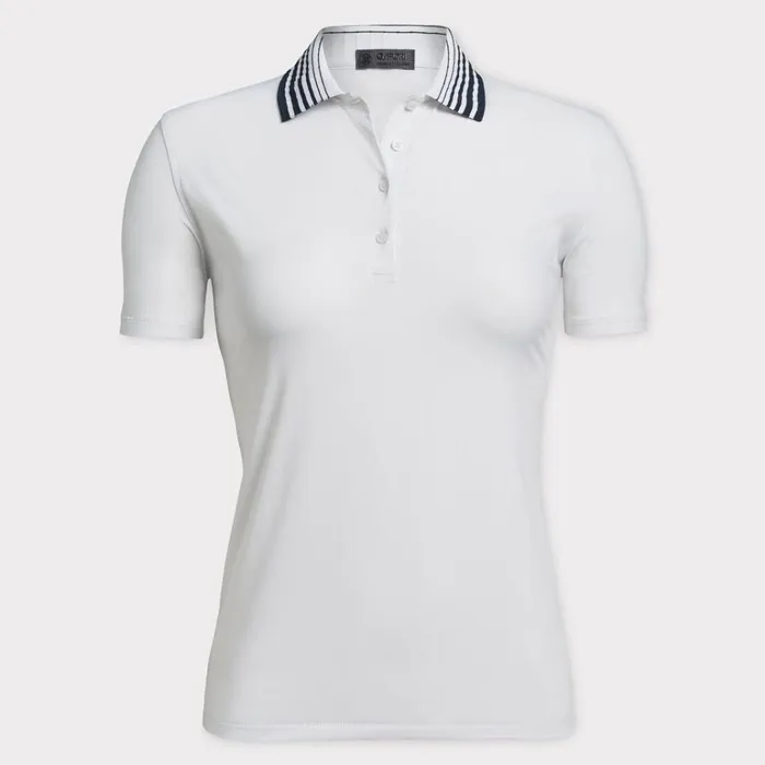 Women GFORE White Pleated Collar Silky Tech Nylon Golf Polo