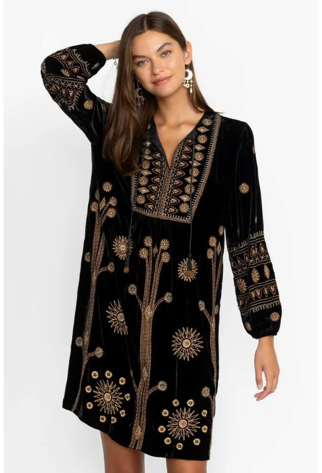 Women Heidi Velvet Yoke Dress Black Johnny Was Dresses